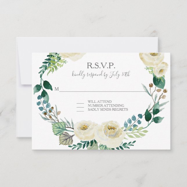 UAWG Ivory Rose Floral BOHO Leaf Wreath RSVP Karte (Vorderseite)