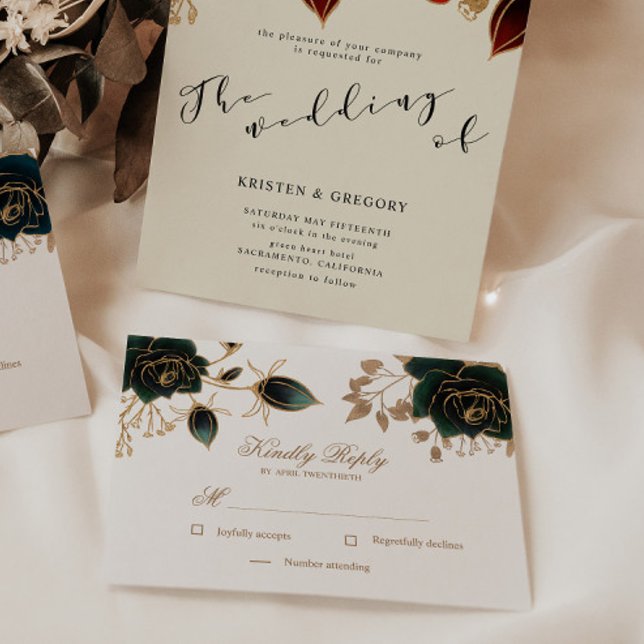 UAwg-Karte für Aquarellgoldfarben und grüne Rose RSVP Karte (Von Creator hochgeladen)