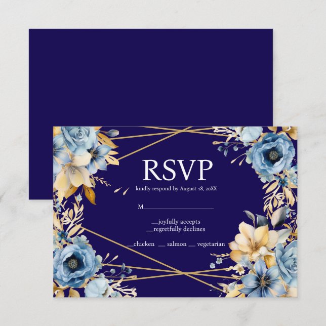 UAwg-Karte für Navy Blue und Gold RSVP Karte (Vorne/Hinten)