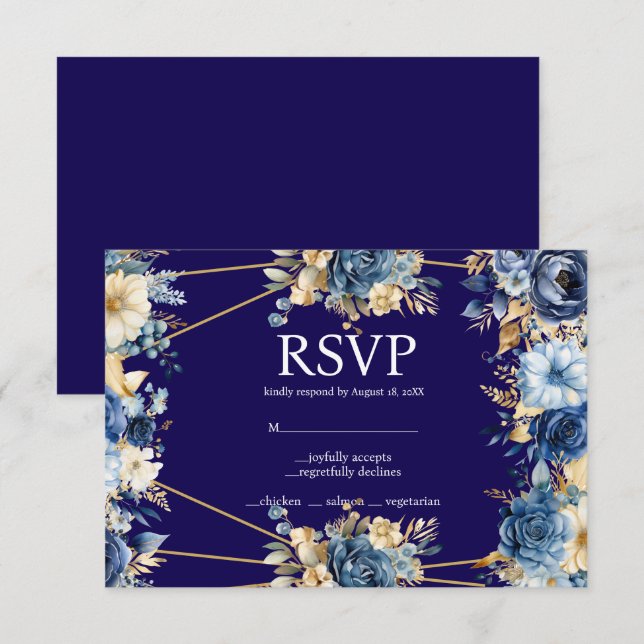 UAwg-Karte für Navy Blue und Gold RSVP Karte (Vorne/Hinten)
