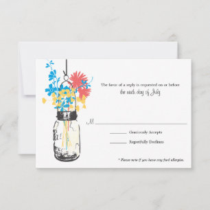 UAWG Karten-blaue wilde Blumen u. Maurer-Glas RSVP Karte