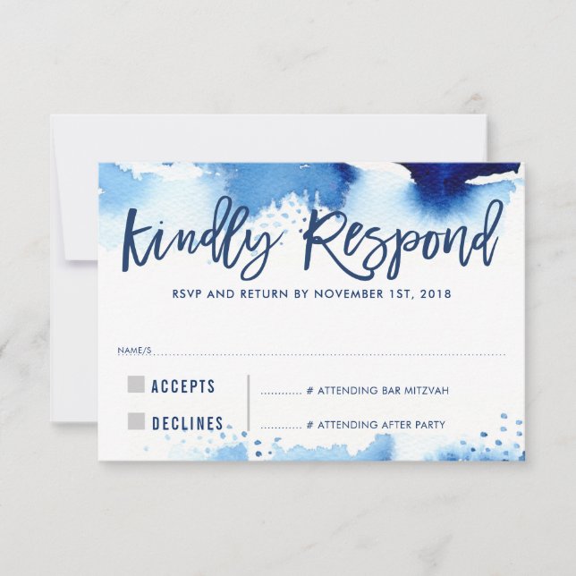 UAWG KINDLY REPONIERT moderne dunkelblaue Aquarell RSVP Karte (Vorderseite)