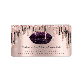 UAWG Kiss Rose Lips Lila Rose Glitzer Makeup Adressaufkleber