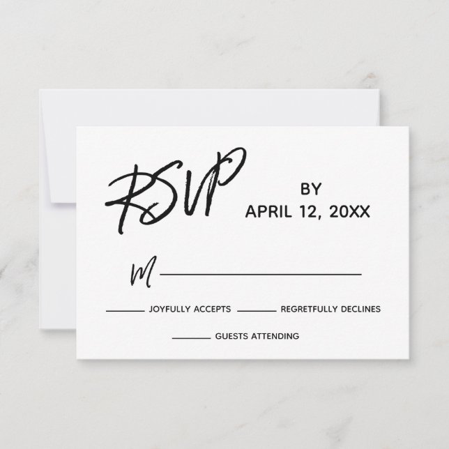 UAWG Lässig Handwriting-Skript BW Wedding Set RSVP Karte (Vorderseite)