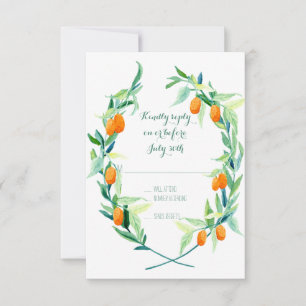 UAWG Laurel Wreath Kumquat Branch Modern Simple RSVP Karte