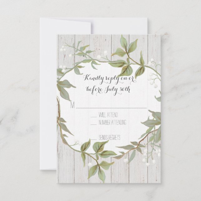 UAWG Laurel Wreath Rustic Country Foliage Holz RSVP Karte (Vorderseite)