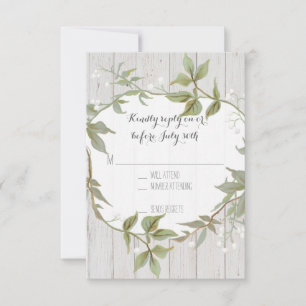 UAWG Laurel Wreath Rustic Country Foliage Holz RSVP Karte