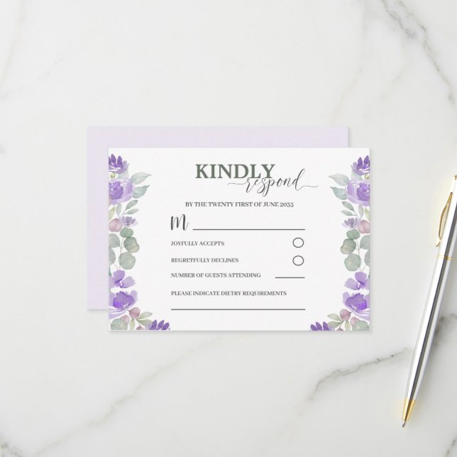 UAWG Lila Blumenwetterhochzeit RSVP Karte (Vorderseite/Rückseite Beispiel)