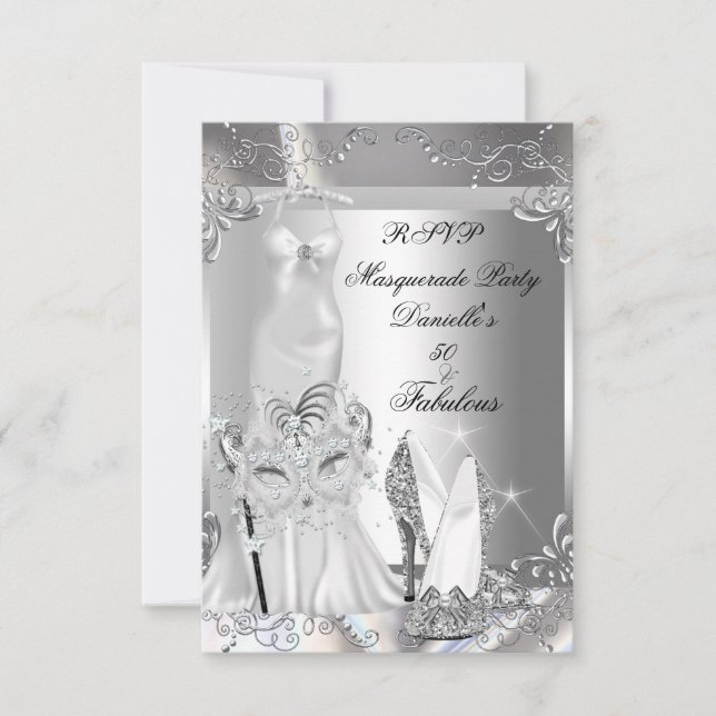 UAWG Masquerade Party Fabulous 50 Silber RSVP Karte (Vorderseite)