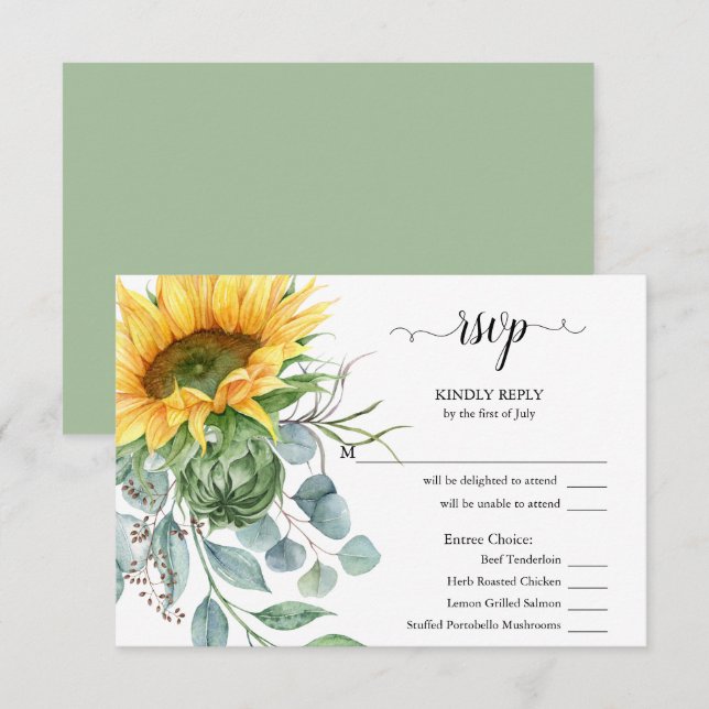 UAWG Meal Choice Rustikale Sonnenblumen RSVP Karte (Vorne/Hinten)