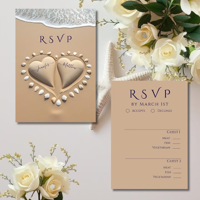 UAwg-Meal-Möglichkeiten am Strand RSVP Karte (Beach Wedding RSVP-Meal options RSVP Card Sand Hearts)