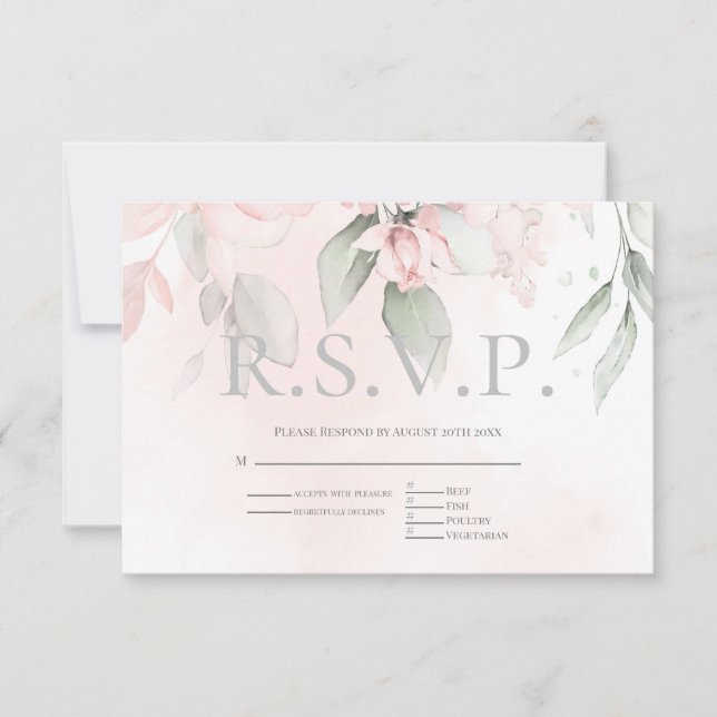 UAWG mit Menu Choice Blush Pink Hütte Rose RSVP Karte (Vorderseite)