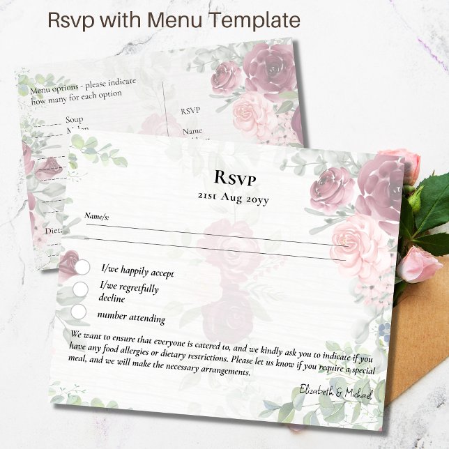 UAWG mit Menüvorlage Burgundy Pink Roses Postkarte (Von Creator hochgeladen)