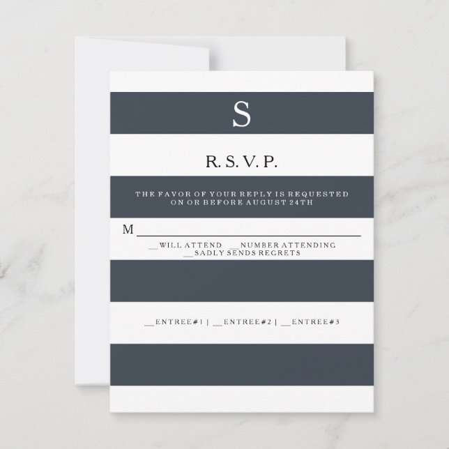 UAWG MODERN Chic Breitband Streifen Mit Monogramm RSVP Karte (Vorderseite)
