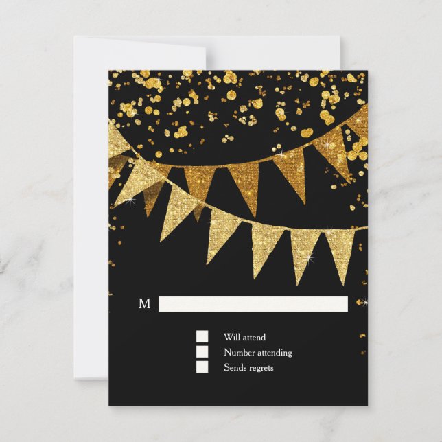 UAWG Modern Pennant Banner w Glitzer Confetti RSVP Karte (Vorderseite)