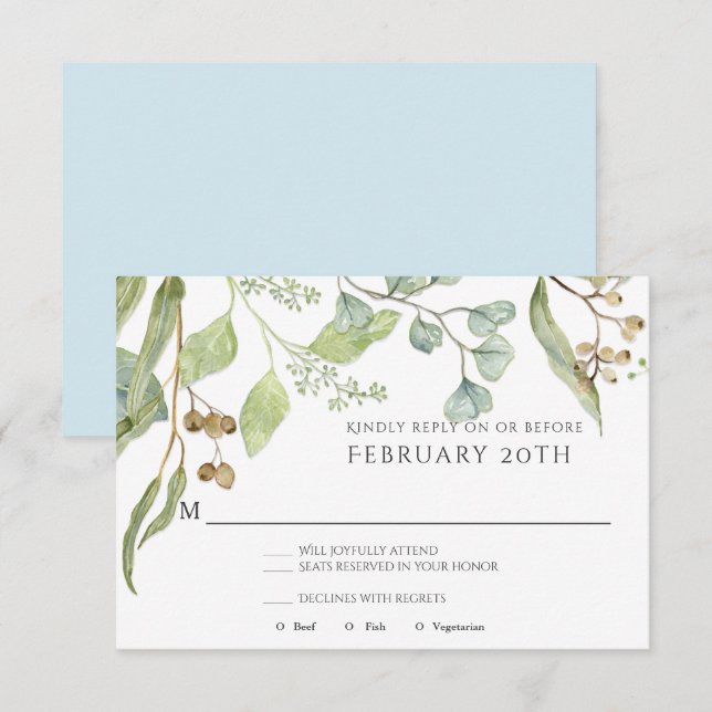 UAWG Modern Simple Blue Watercolor Eucalyptus Einladung (Vorne/Hinten)