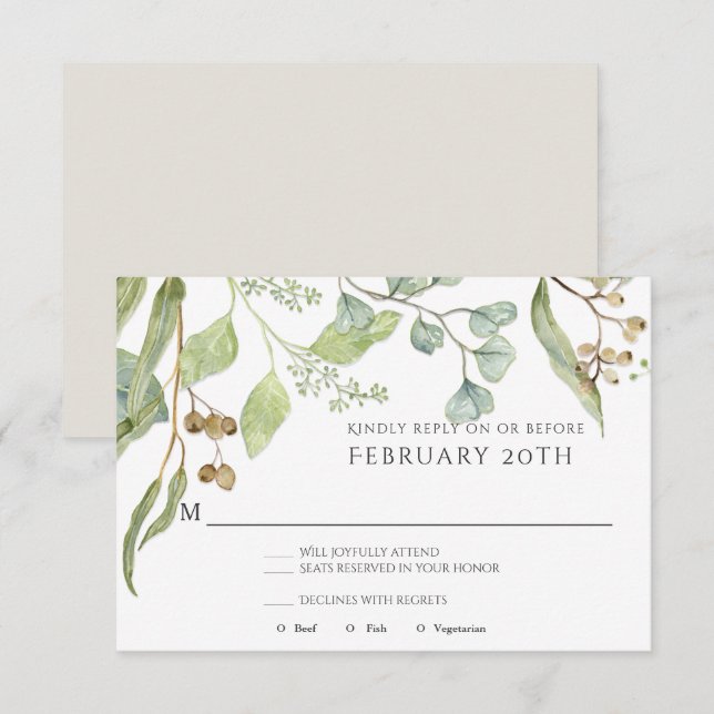 UAWG Modern Simple Watercolor Eukalyptus Wedding Einladung (Vorne/Hinten)