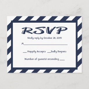 UAWG Navy Blue & White Stripe Nautic Postcard Einladungspostkarte