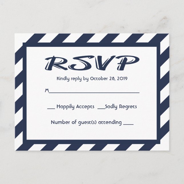 UAWG Navy Blue & White Stripe Nautic Postcard Einladungspostkarte (Vorderseite)