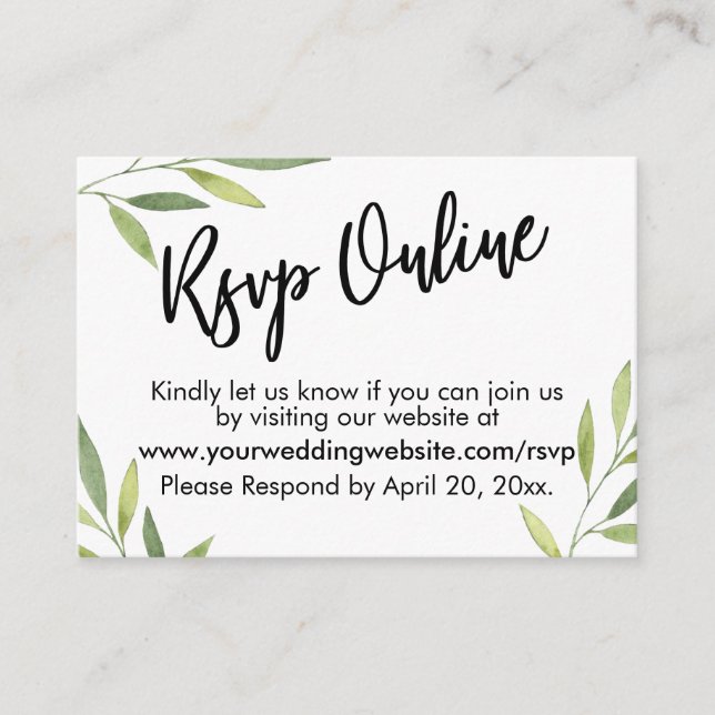 UAWG Online Green Foliage Wedding Card Begleitkarte (Vorderseite)