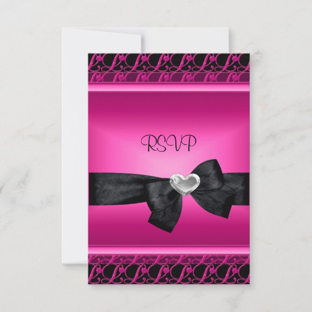 UAWG Party Silver Heart Pink Black RSVP Karte (Vorderseite)
