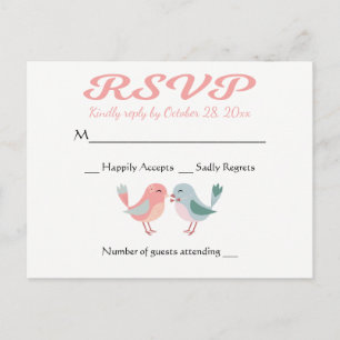 uAwg Pink & Blue Lovebirds Hochzeitsfeier Einladungspostkarte