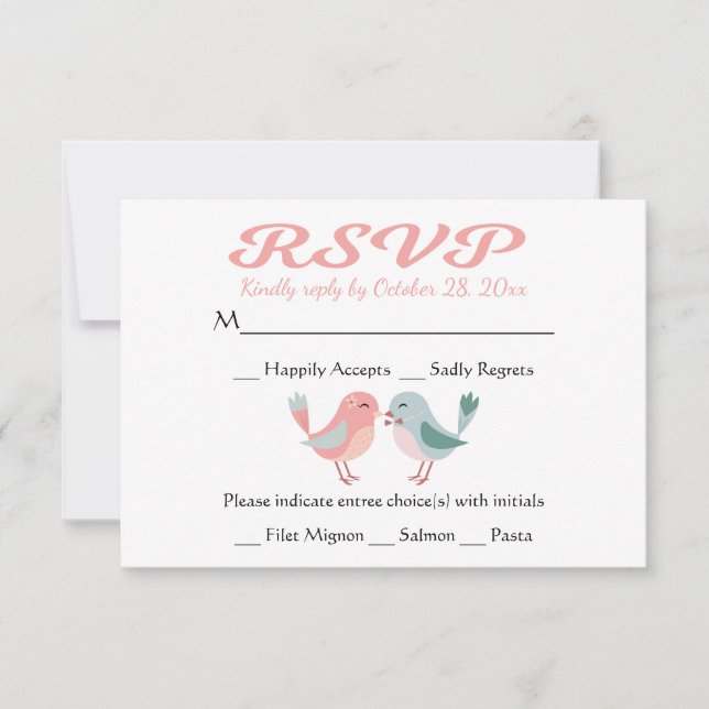 UAWG Pink & Blue Lovebirds Hochzeitsfeier RSVP Karte (Vorderseite)