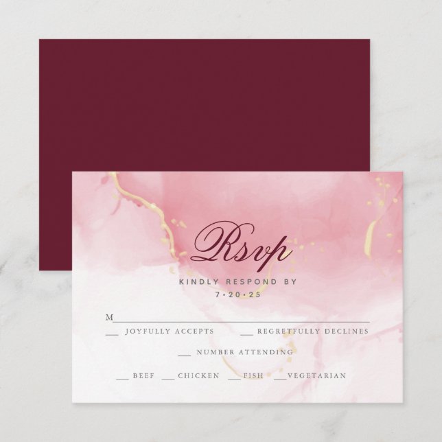 UAWG | Pink Maroon Watercolor Wash RSVP Karte (Vorne/Hinten)