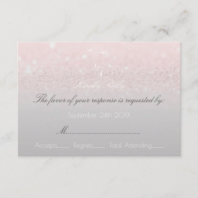 UAWG Pink Rose Glitzer Gray Ombre Dandelion RSVP Karte (Vorderseite)