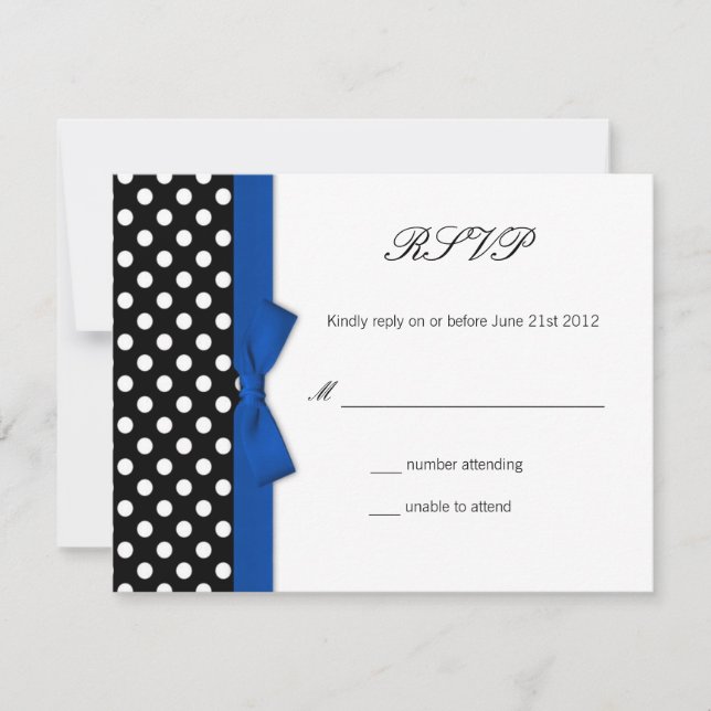 UAWG - Polka Dot Blue Bow Wedding Response Card RSVP Karte (Vorderseite)