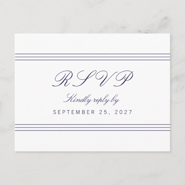UAwg Postcard: White Clean Navy Blue Lines Respons Einladungspostkarte (Vorderseite)