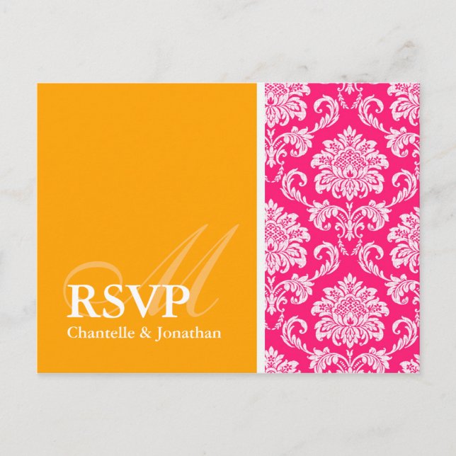 UAwg-Postkarte für Hot Rosa und Orange Damask Einladungspostkarte (Vorderseite)