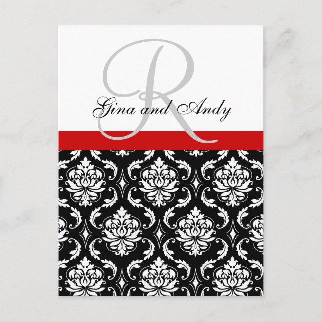 UAWG Postkarte mit Monogram Damask für Hochzeiten (Vorderseite)