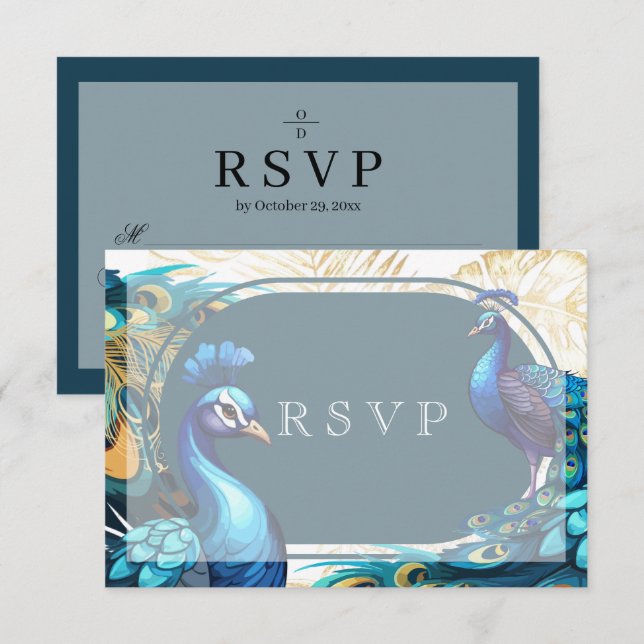 UAwg Premium Peacocks Feathers Wedding RSVP Karte (Vorne/Hinten)