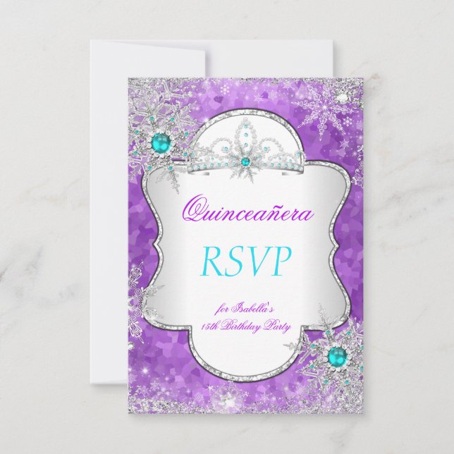 UAWG Princess Quinceanera Lila Aquamarin RSVP Karte (Vorderseite)
