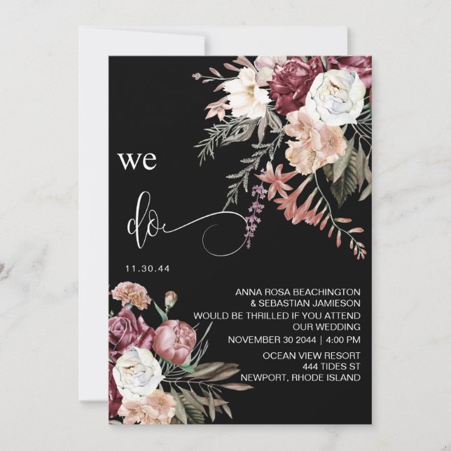 *~* UAWG QR BlumenMERLOT Rose Peony AR15 WEDDING Einladung (Vorderseite)