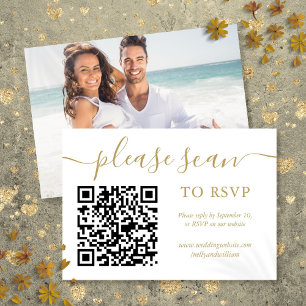 UAWG QR Code Einfache Gold-Script-Foto RSVP Karte
