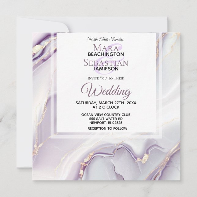 *~* UAWG QR GOLD LAVENDER MARBLe AR66 Wedding Einladung (Vorderseite)