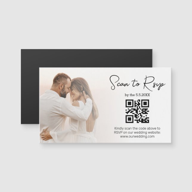 uAwg qr minimalistischer Hochzeitsmagnet-Foto Magnetkarte (Vorne/Hinten)
