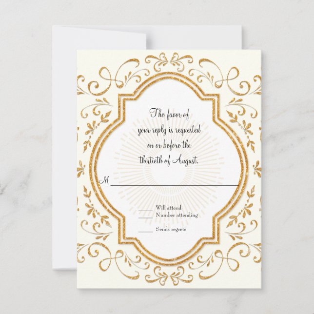 UAWG Quatrefolie Rahmen Swirl Gold Glitzer RSVP Karte (Vorderseite)