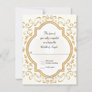UAWG Quatrefolie Rahmen Swirl Gold Glitzer RSVP Karte