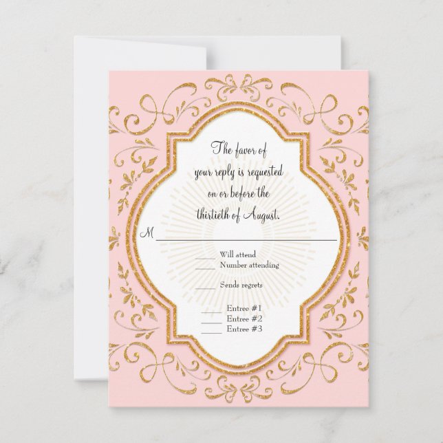 UAWG Quatrefolie Rahmen Swirl Gold Glitzer RSVP Karte (Vorderseite)