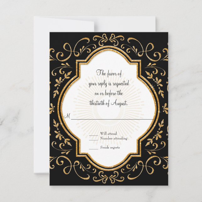 UAWG Quatrefolie Rahmen Swirl Gold Glitzer RSVP Karte (Vorderseite)