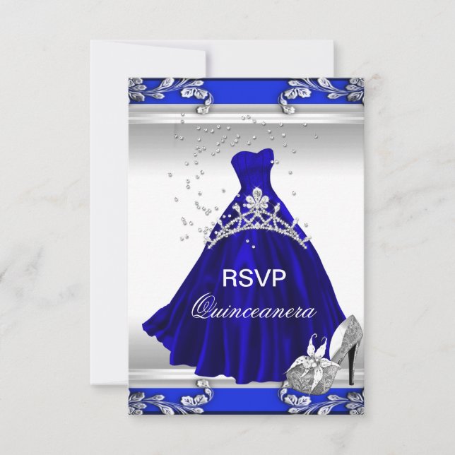 UAWG Quinceanera 15. Geburtstag Royal Blue Dress Einladung (Vorderseite)