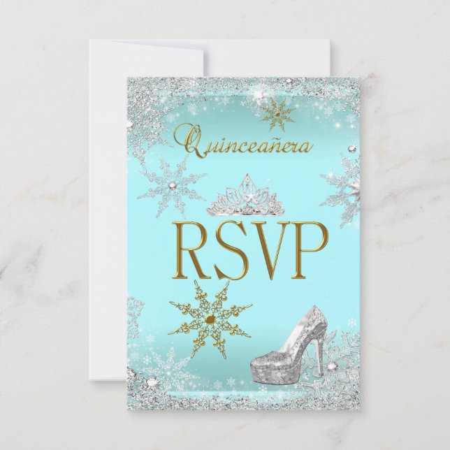 UAWG Quinceanera 15 Silver Aquamarin Gold Elite RSVP Karte (Vorderseite)