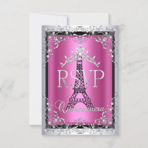 UAWG Quinceanera Pink Silver Tiara Eiffelturm RSVP Karte