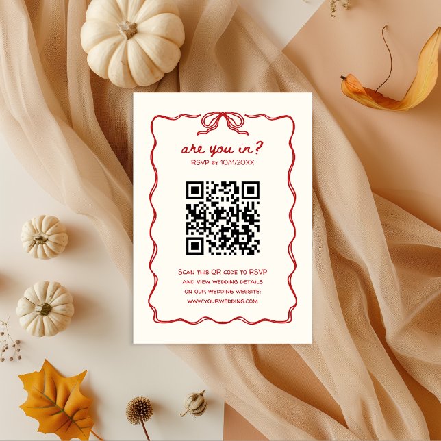 UAWG Red Hand illustriert QR Code Begleitkarte (RSVP informal QR code French Vintage Hand illustrated Bow Retro Red Elegant)