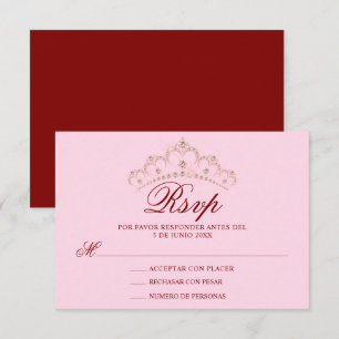 UAWG Red Pink Spanish Quinceañera Quince RSVP Karte