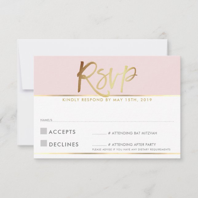 UAWG REPLY CARD Blassrosa Goldskript RSVP Karte (Vorderseite)