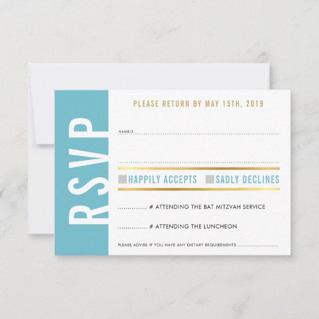 UAWG REPLY CARD niedlich türkisfarbenes Herz Gold RSVP Karte (Vorderseite)